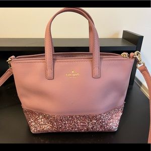 Kate Spade top handle satchel with glitter in Dusty Peony.